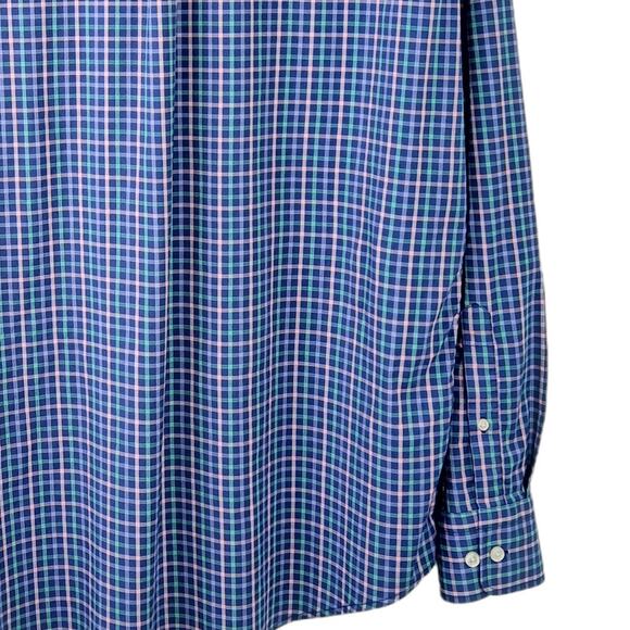 Peter Millar SZ XL Crown Sport Wicking Plaid Button Down Blue Pink Aqua - Picture 6 of 7